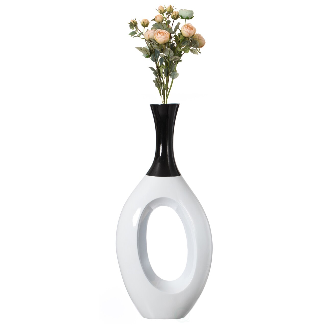 Decorative White Ceramic Floor Flower Vase with Black Neck, 36 Inch Tall for Living Room, Entryway, Dining Room, Modern Home Decor, Large Tall Vases for Flowers, Unique Art Vase, Decorative Floor Vase